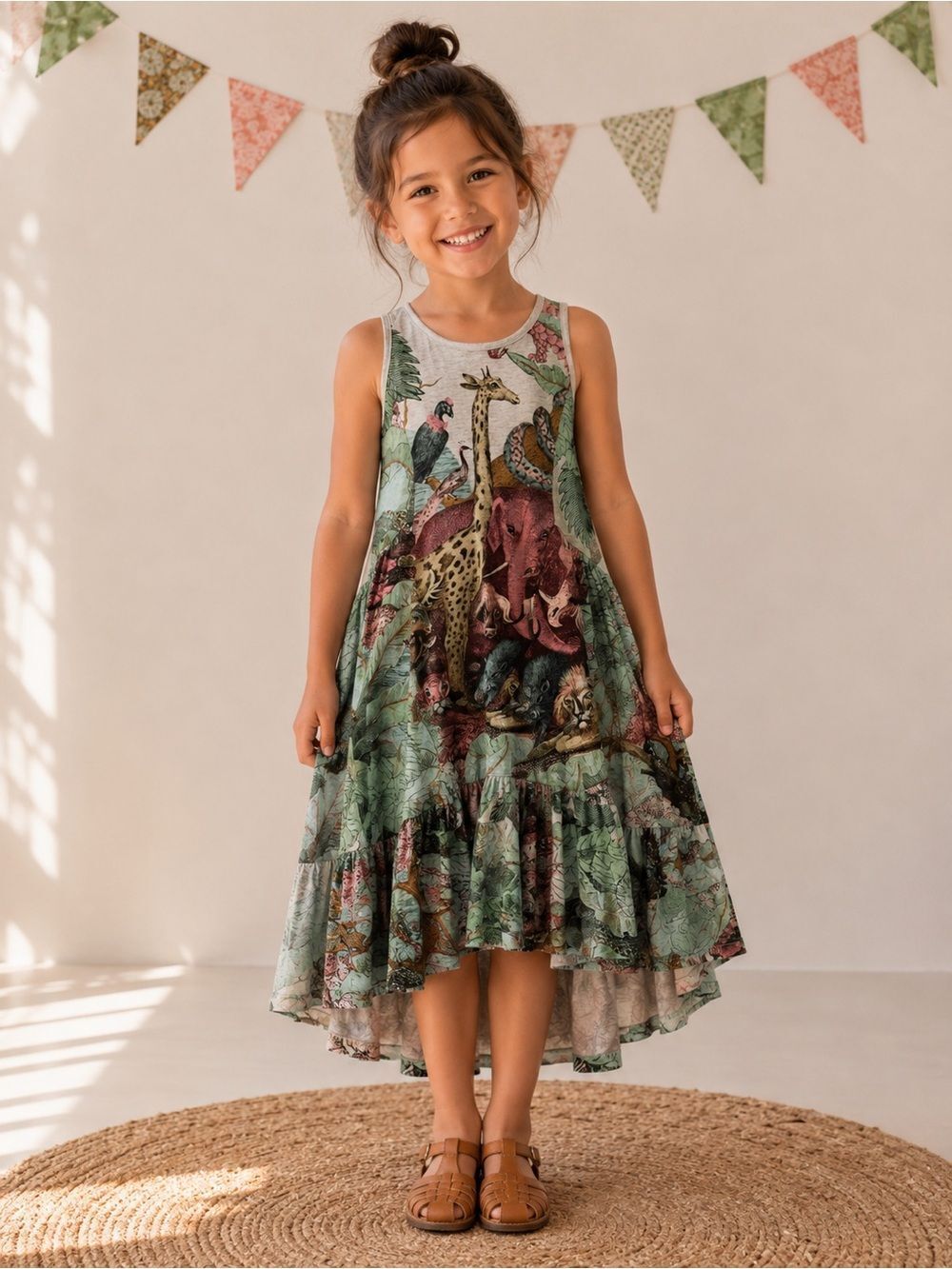 Paper Wings Jungle Safari High-Low Organic Dress | Girls 8